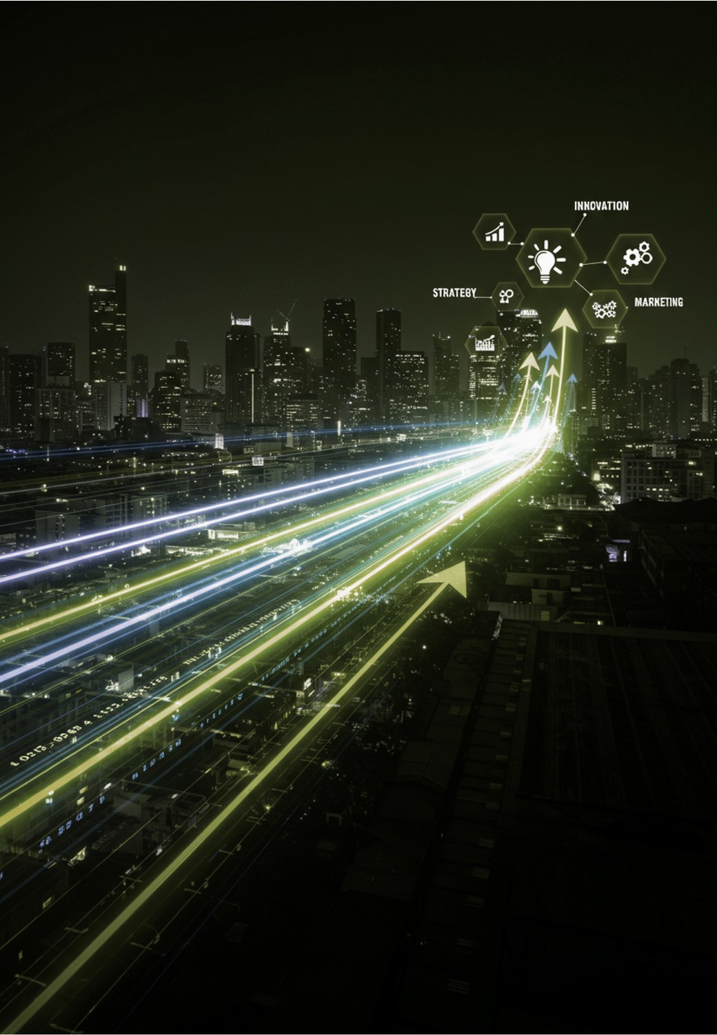 Light trails moving through a modern city